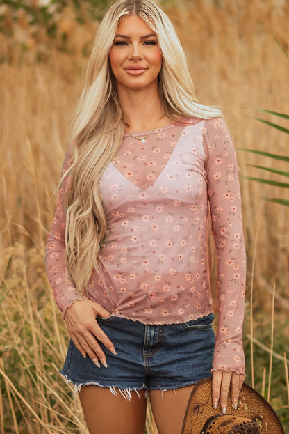Floral Mesh Long Sleeve Top