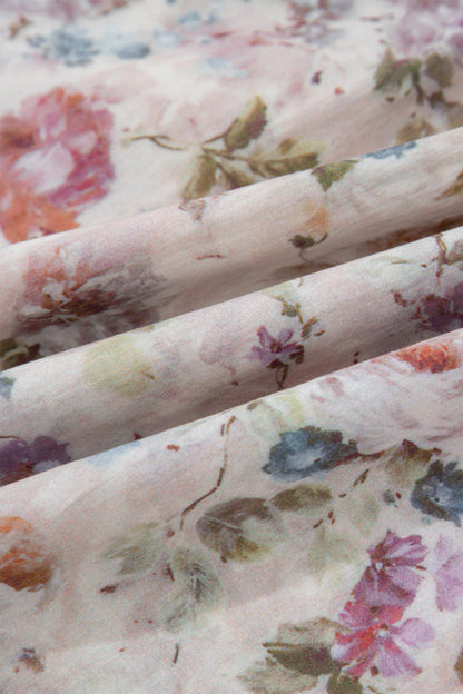 Plus Size Floral Stripe Contrast Trim Babydoll Blouse