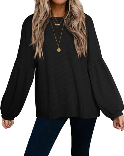 Cable Textured Puff Sleeve Top