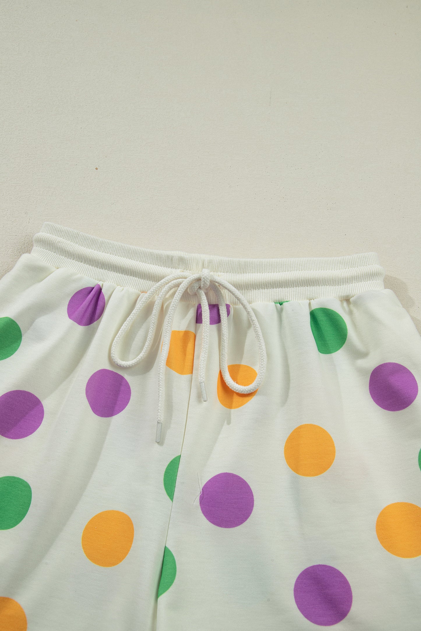 Polka Dot Pullover and Drawstring Shorts Set