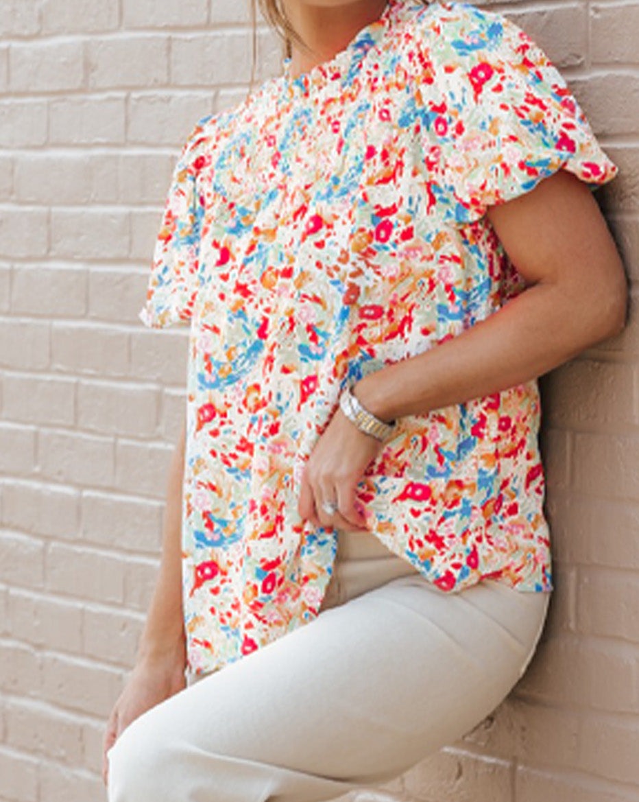 Floral Smocked Puff Sleeve Blouse