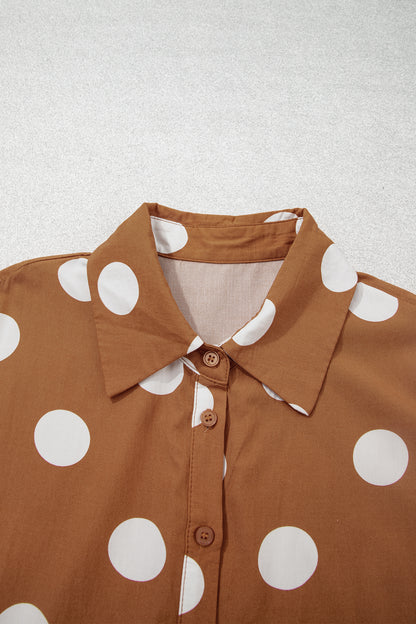 Polka Dot Buttoned Long Sleeve Tiered Midi Dress