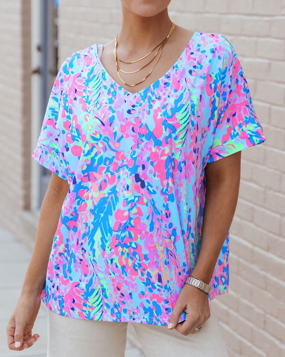 Abstract Floral Short Sleeve Tee