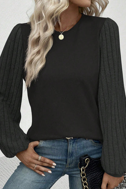 Ribbed Bishop Long Sleeve Top