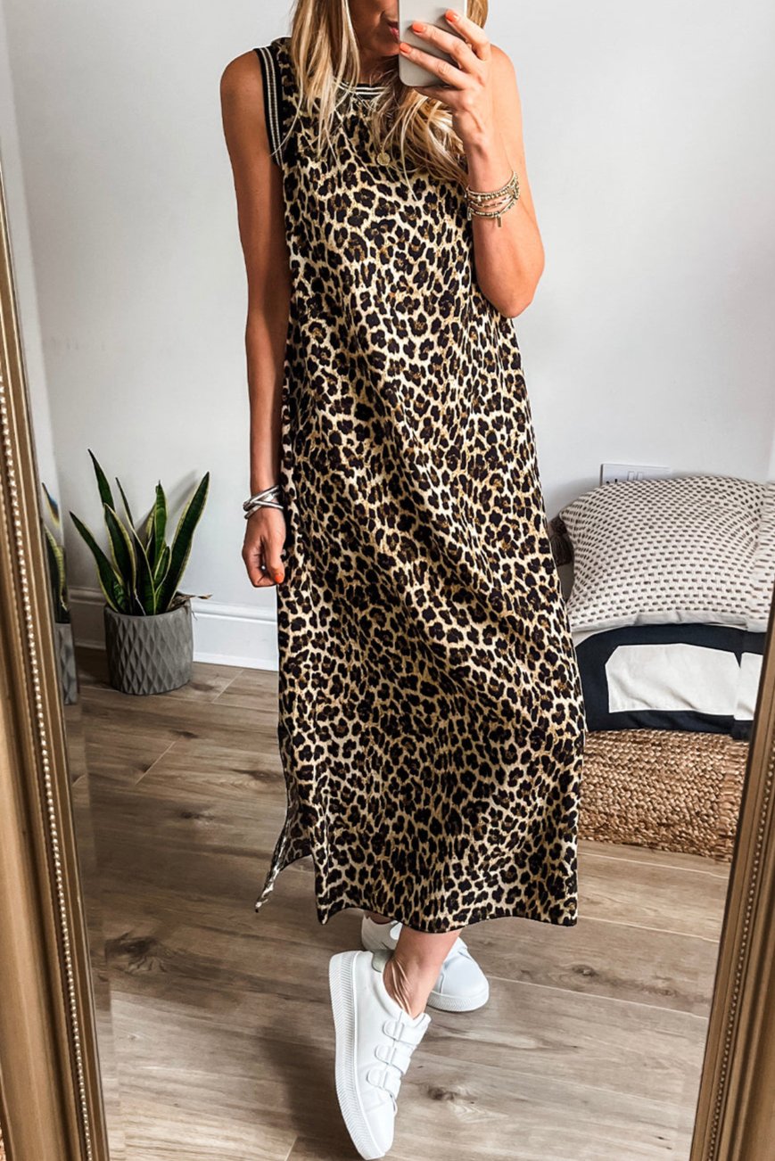 Leopard Stripe Sleeveless Maxi Dress