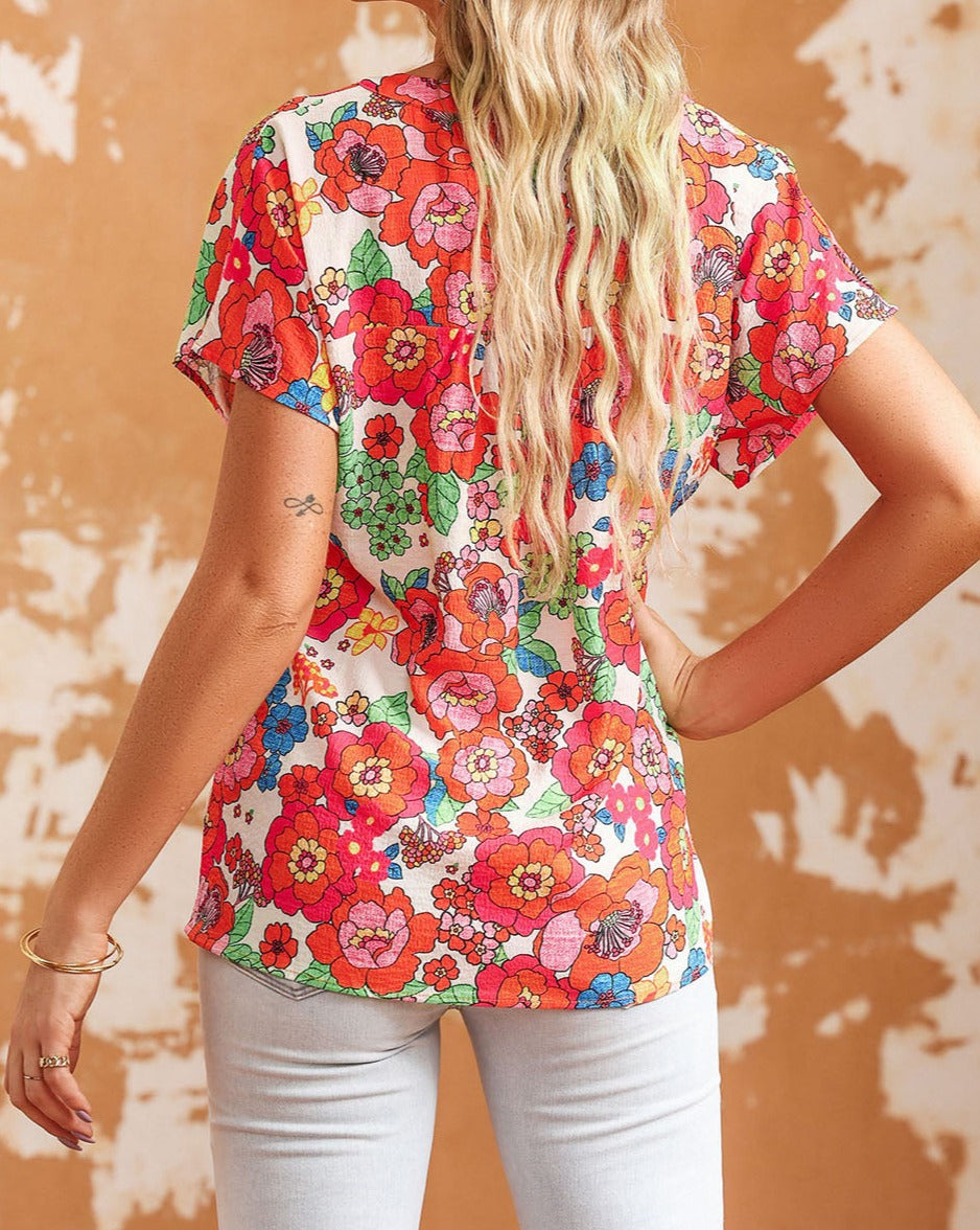 Floral Short Sleeve V-Neck Top