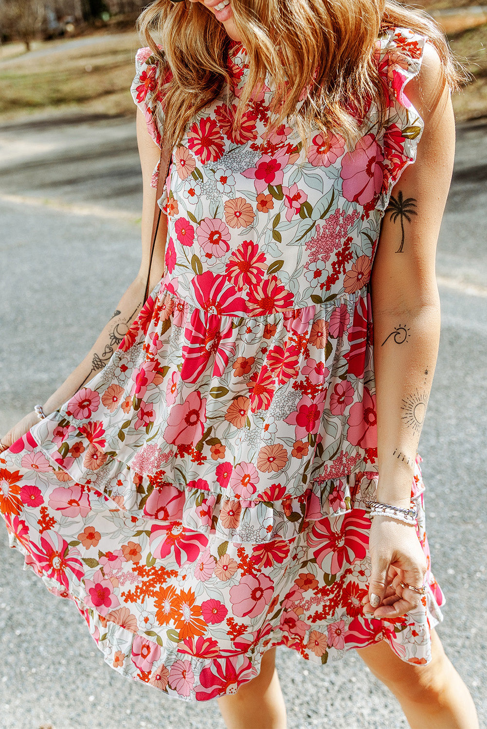 Floral Ruffle Tiered Tank Dress