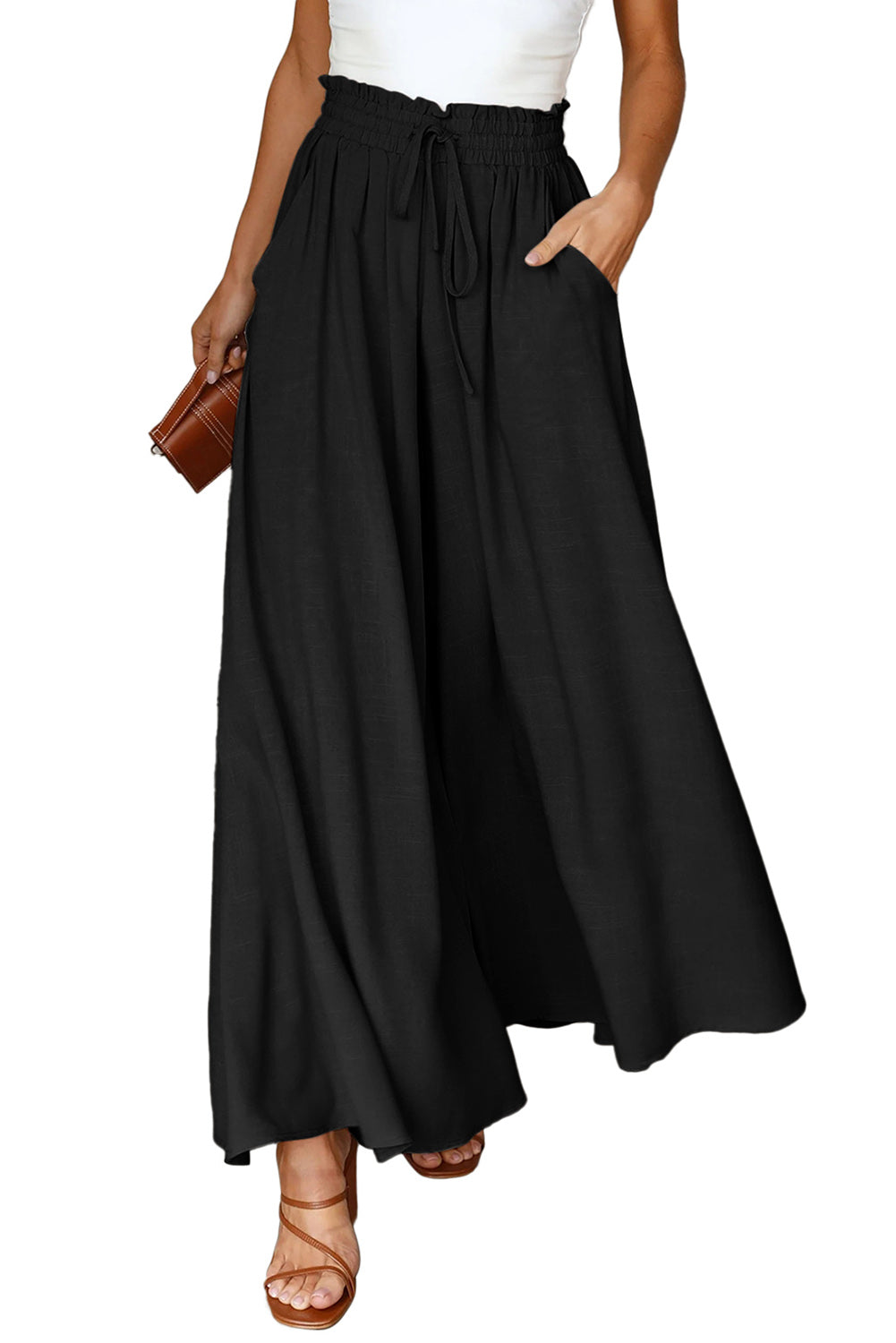 Drawstring Wide Leg Pocketed Pants