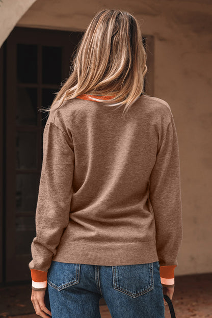 Varsity Stripe Contrast Trim V-Neck Sweater