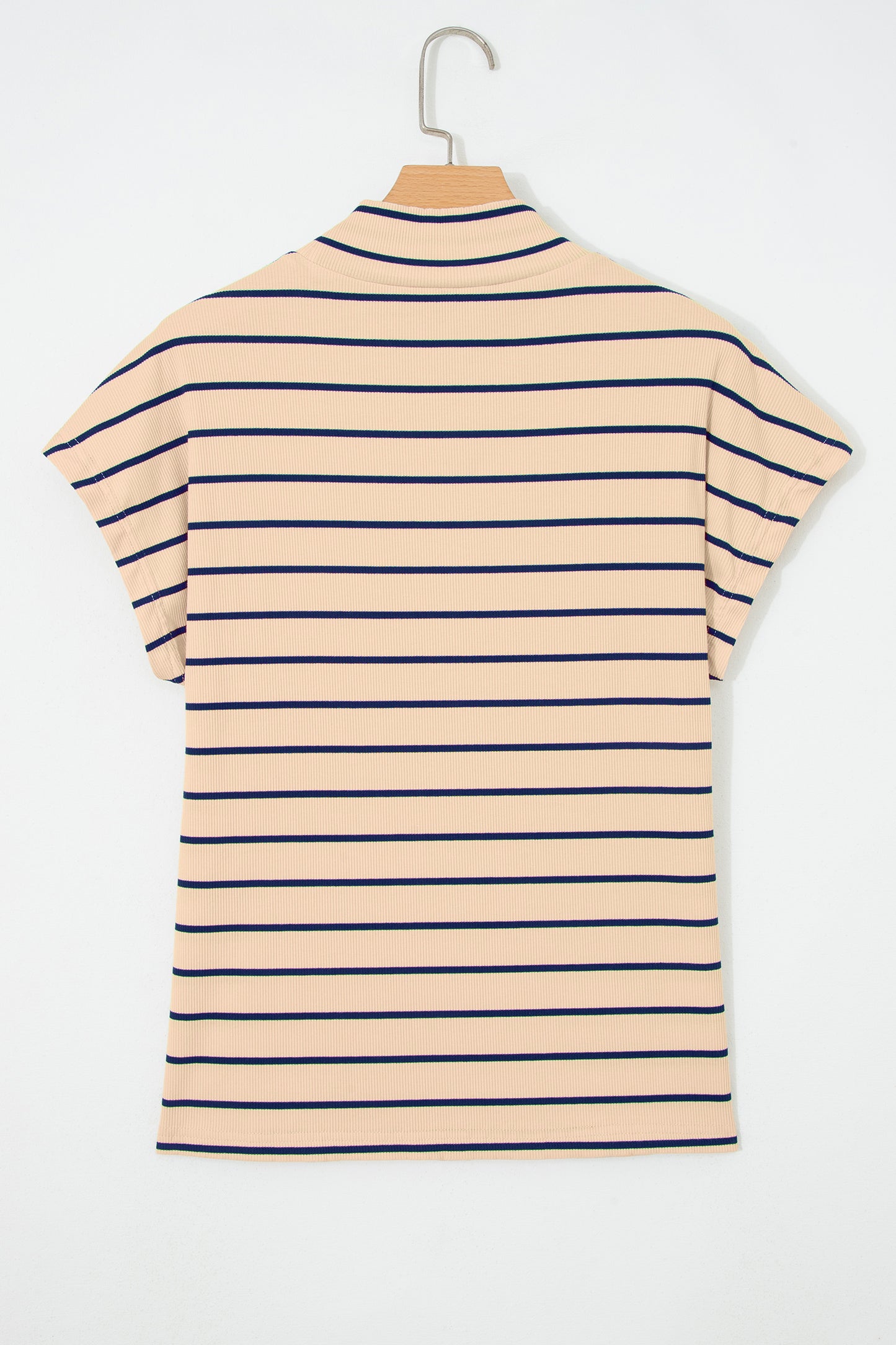 Stripe Mock Neck Short Sleeve Loose Top