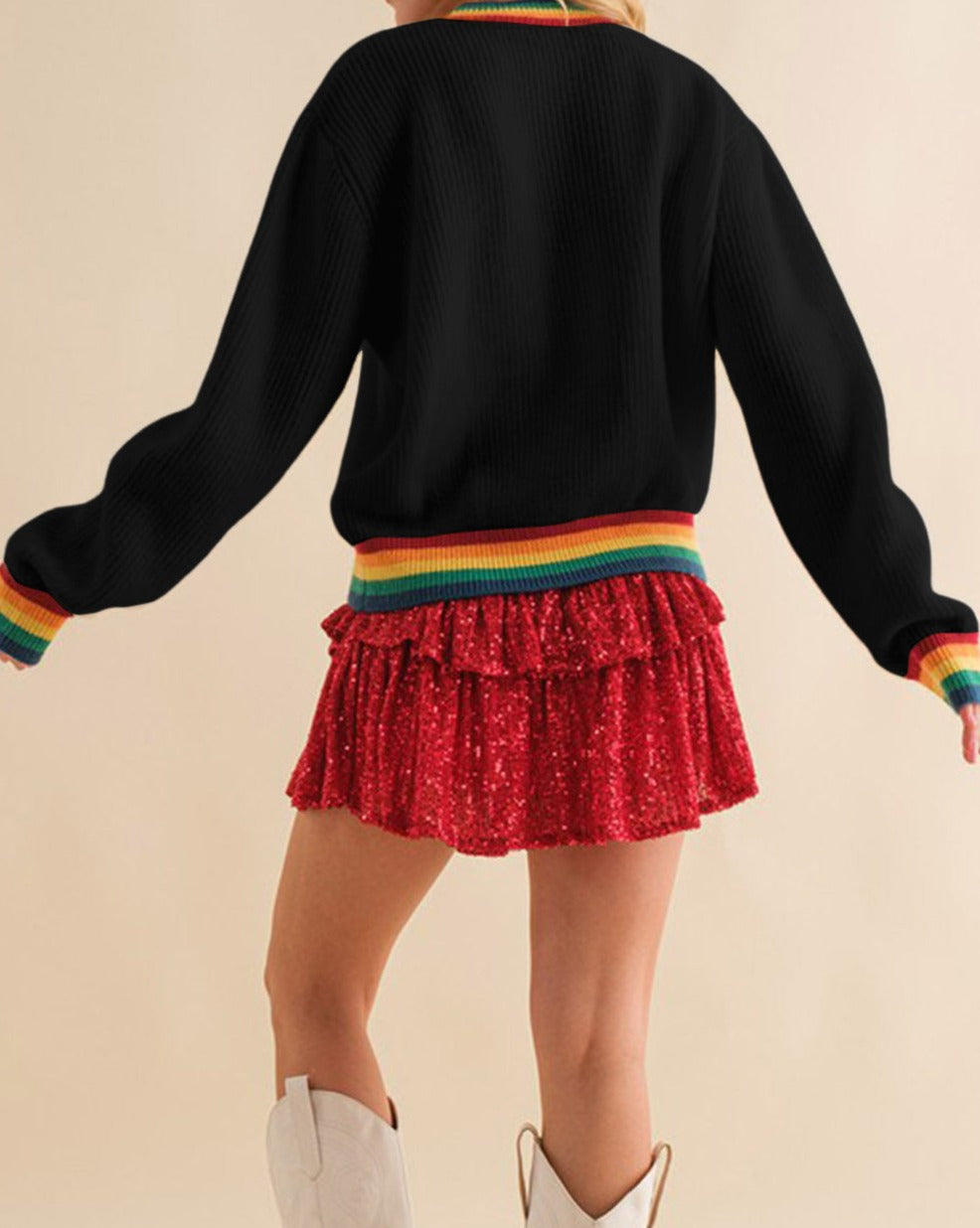 Glitter Merry & Bright Stripe Trim Sweater