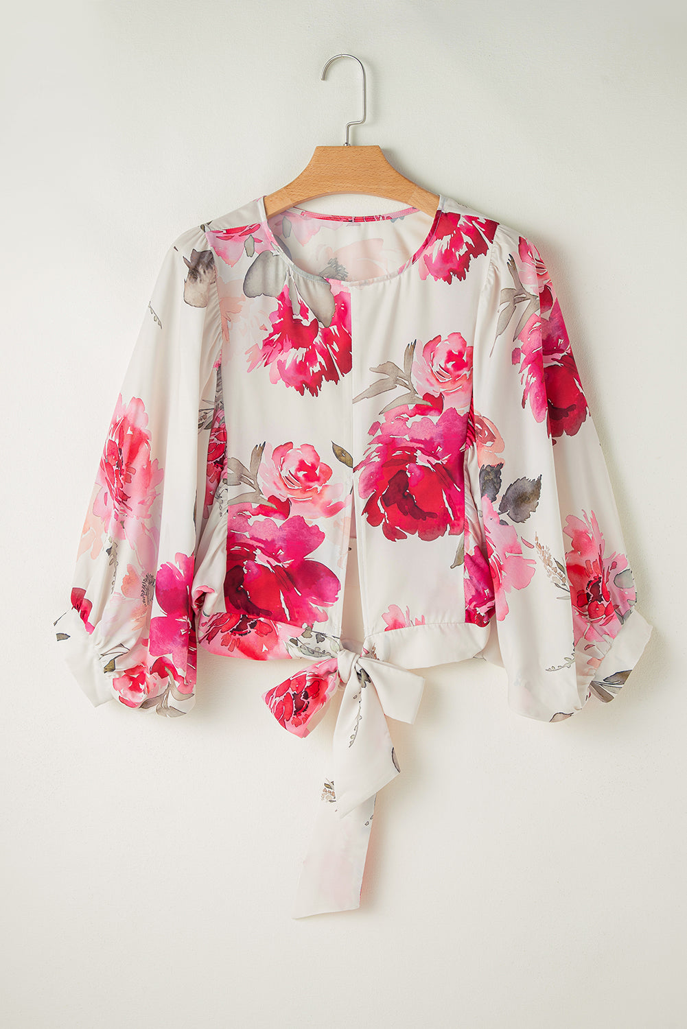 Floral 3/4 Sleeve Lace-up Blouse