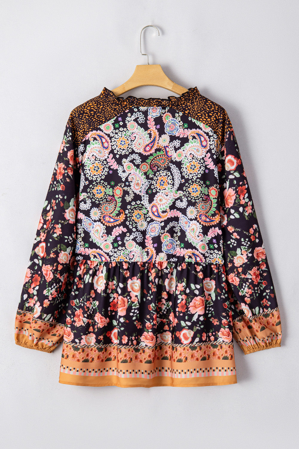 Plus Size Floral V-Neck Bubble Sleeve Blouse