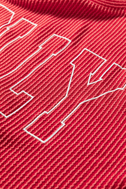 Christmas Merry Corded Knit Long Sleeve Top