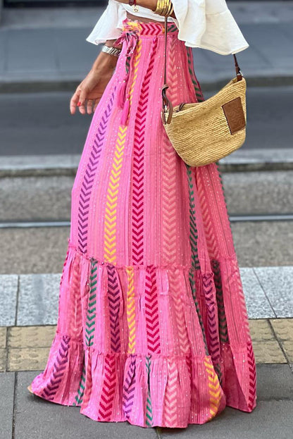 Chevron Tasseled Ruffle Maxi Skirt