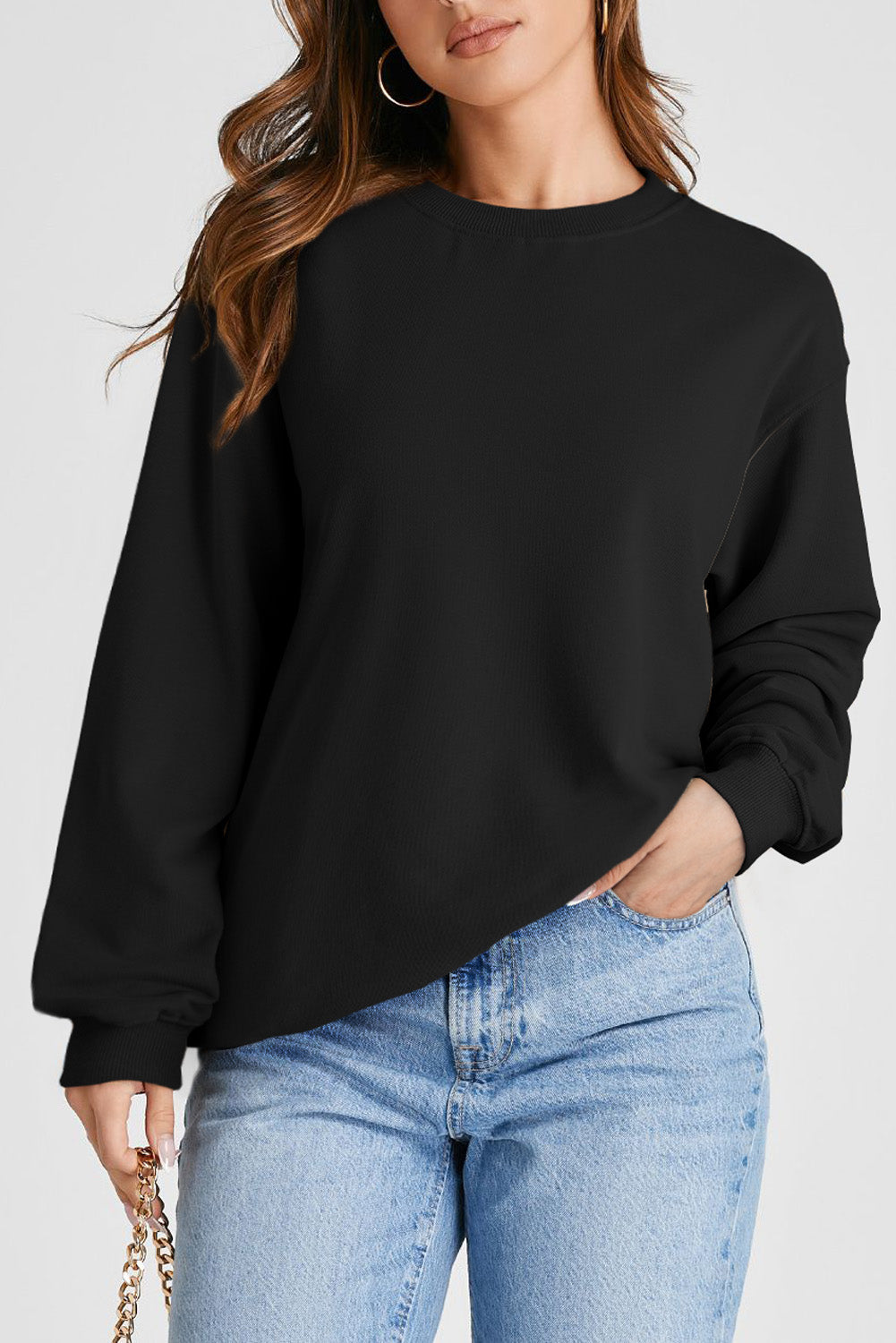 Solid Crewneck Pullover Sweatshirt