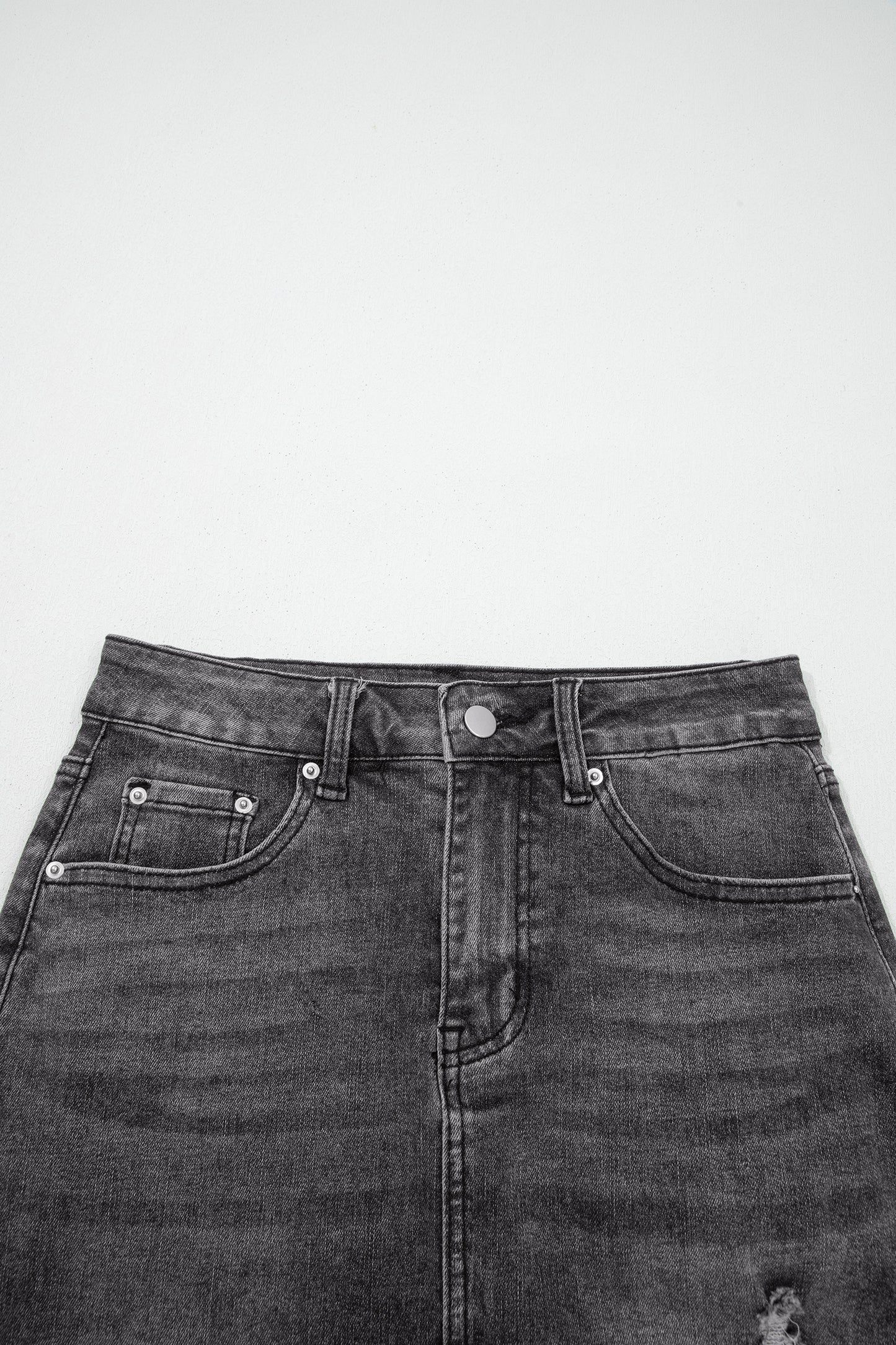 Denim Asymmetrical Distressed Midi Skirt