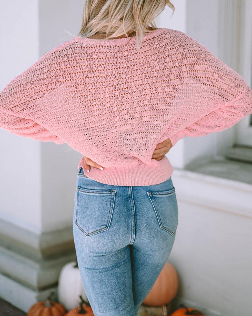 Hollowed Knit Long Sleeve Top