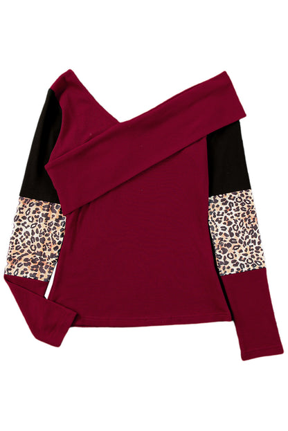 Leopard Colorblock Ribbed Top