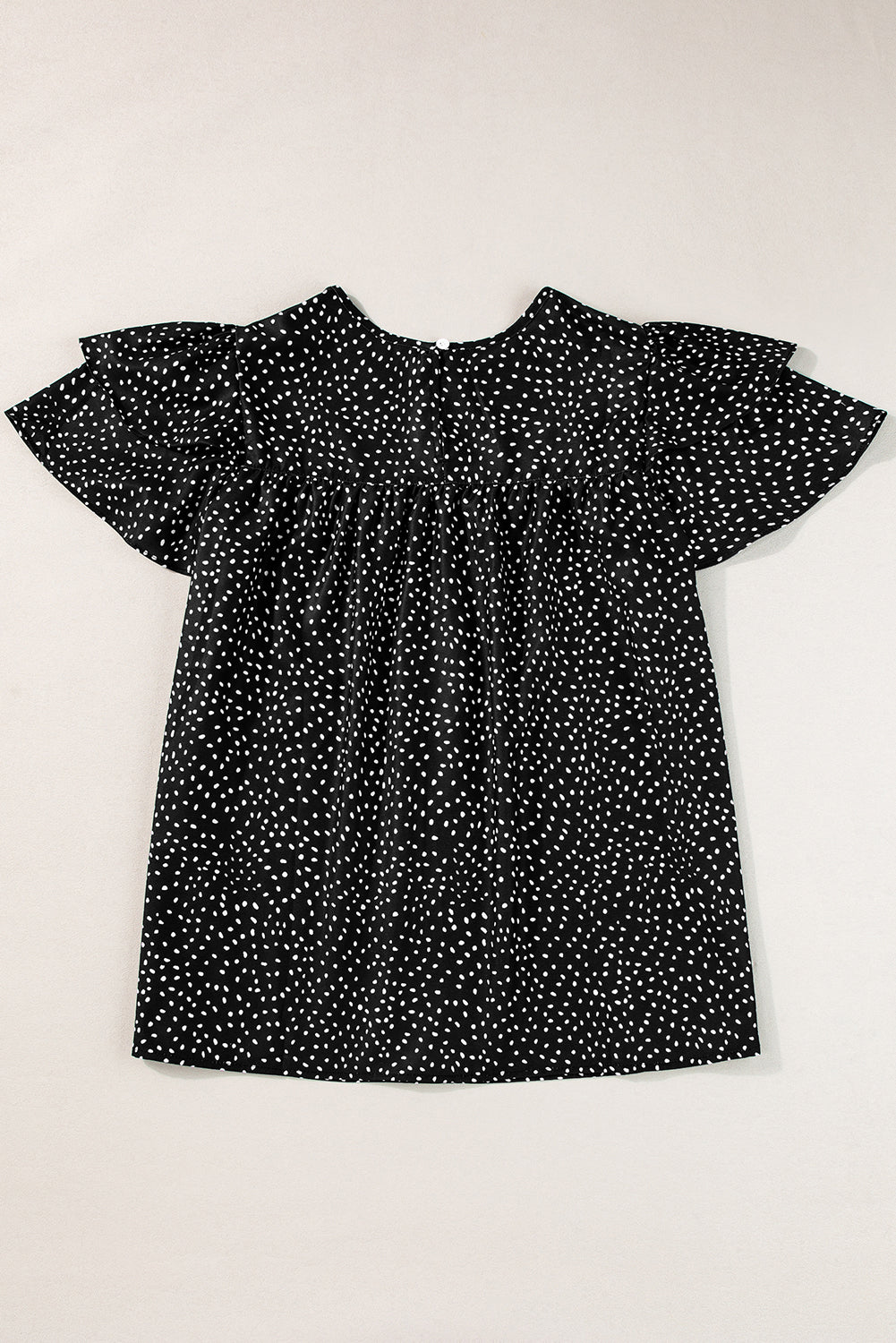 Dotted Ruffle Sleeve Ruched Blouse