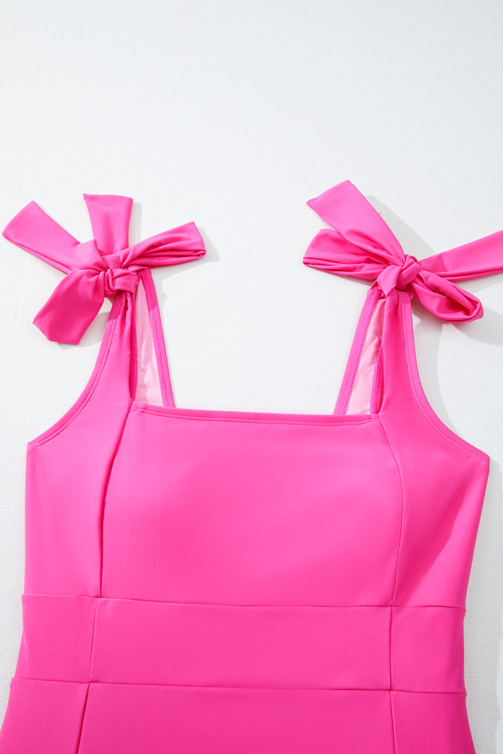 Solid Square Neck Tie Strap Open Back Swimsuit