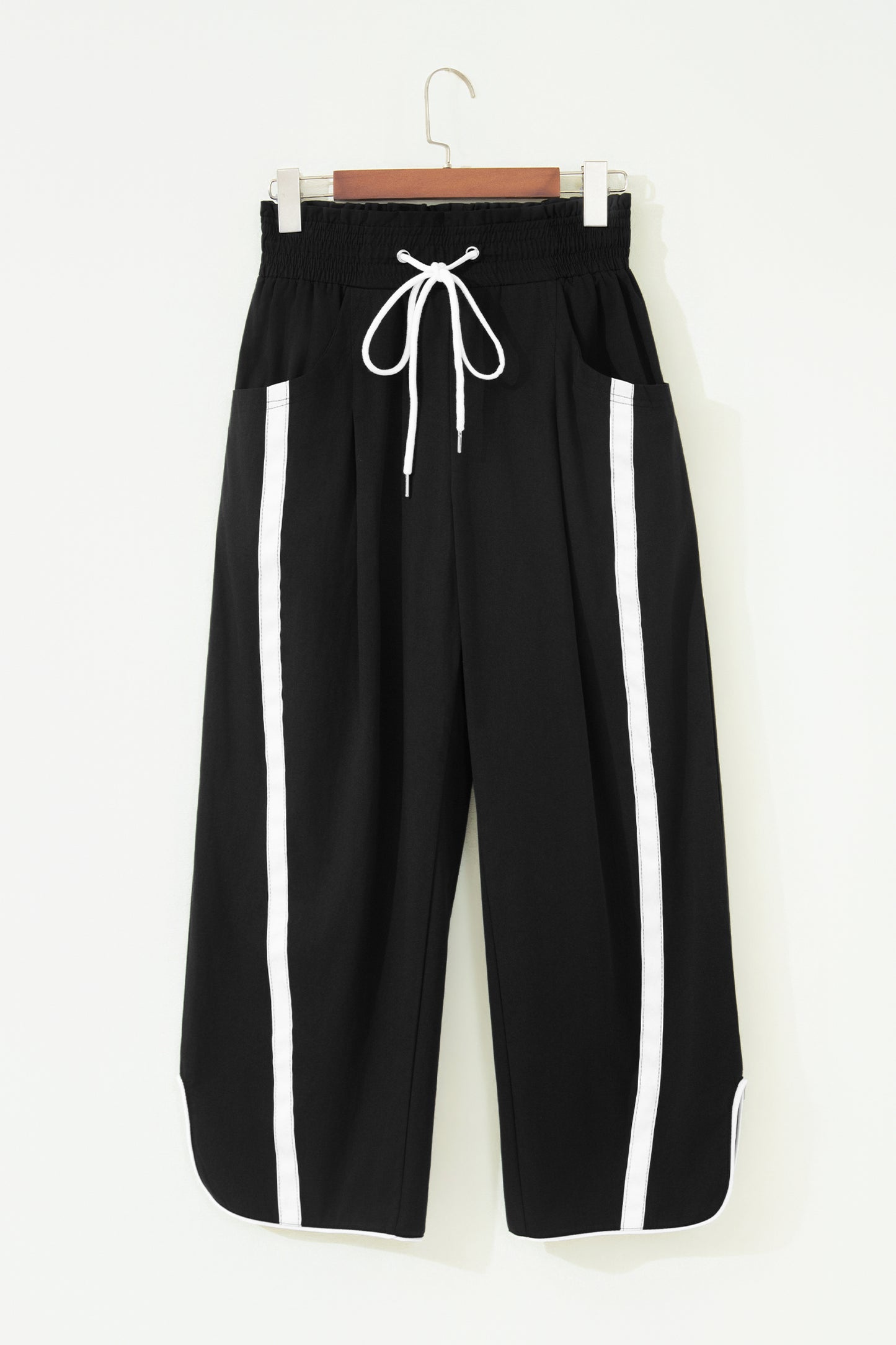 Stripe Smocked Waist Drawstring Cropped Pants