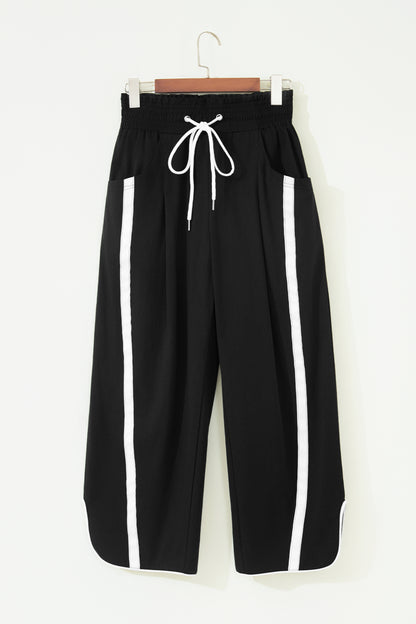 Stripe Smocked Waist Drawstring Cropped Pants