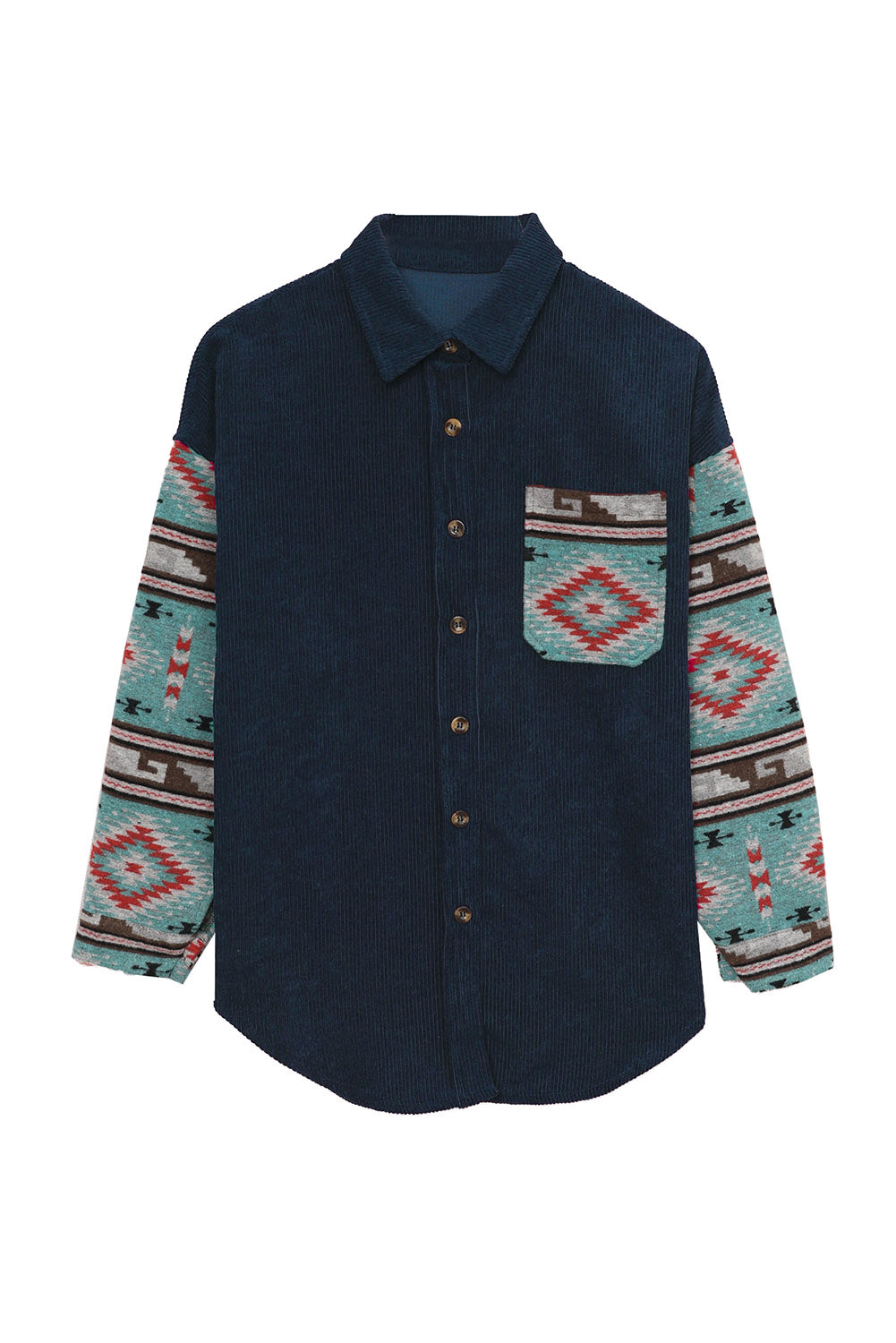 Aztec Colorblock Corduroy Pocketed Shacket