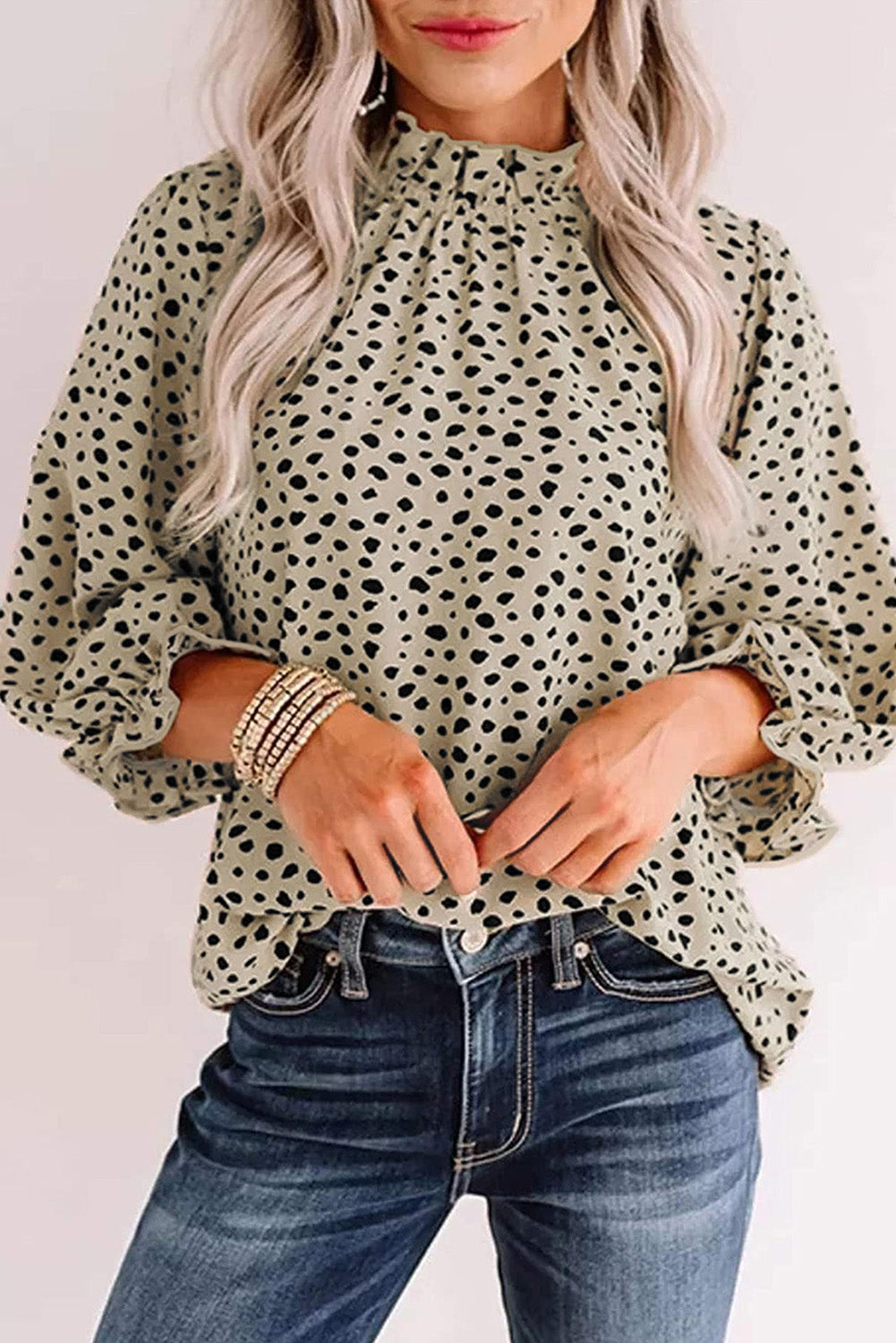 Leopard Frilled 3/4 Sleeve Blouse