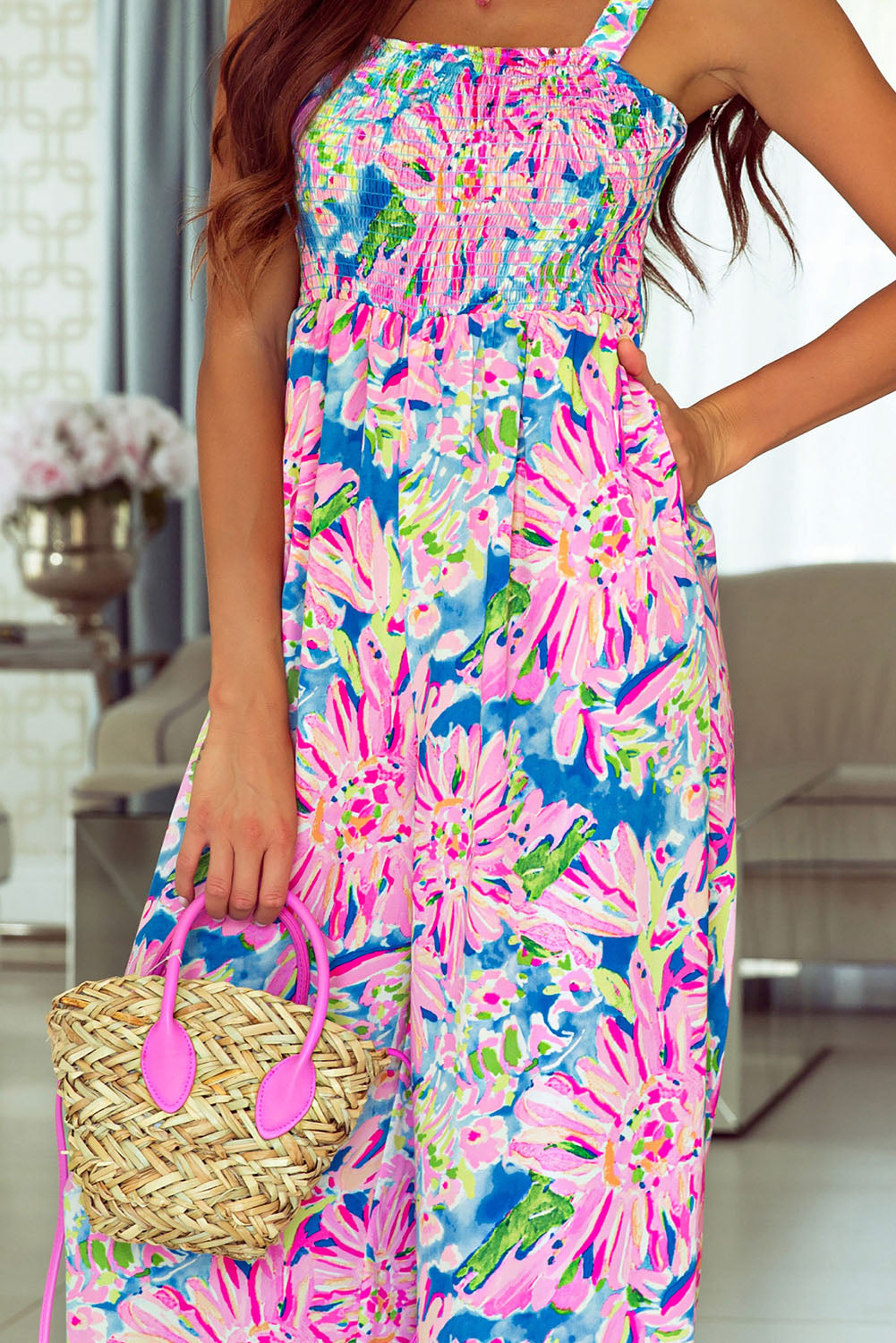 Floral Smocked Wide Leg Jumpsuit