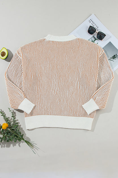 Stripe Contrast Trim Sweater