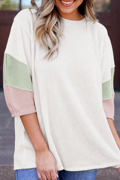 Colorblock Ribbed 3/4 Sleeve Top