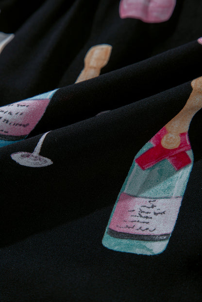 Valentine Wine Glass Bow Tie Pajama Set