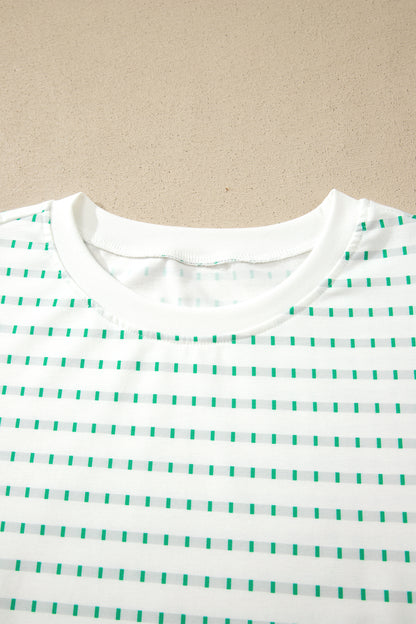 Stripe Patchwork Short Puff Sleeve Top