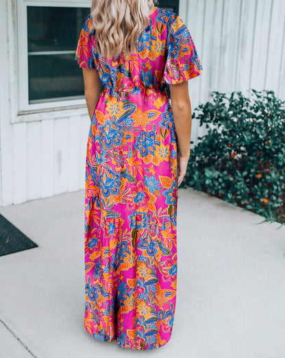 Floral Wrap V-Neck Maxi Dress