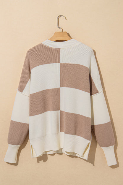 Checker Side Slit Oversized Sweater