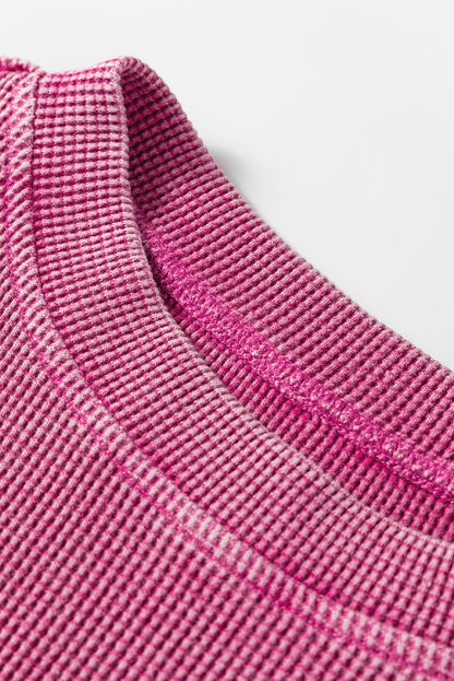 Waffle Knit Patchwork Long Sleeve Top