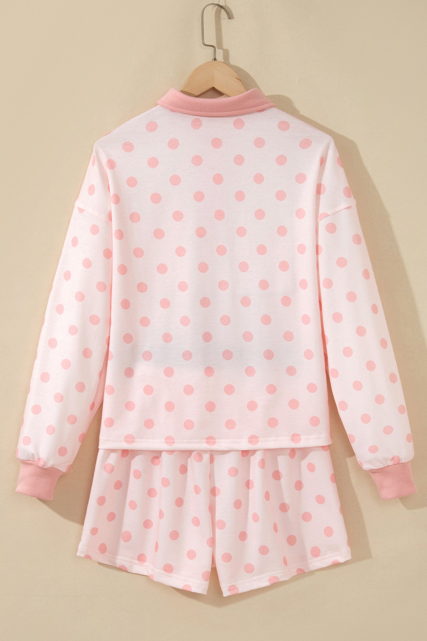 Polka Dot Polo Pullover & Elastic Waist Shorts Set