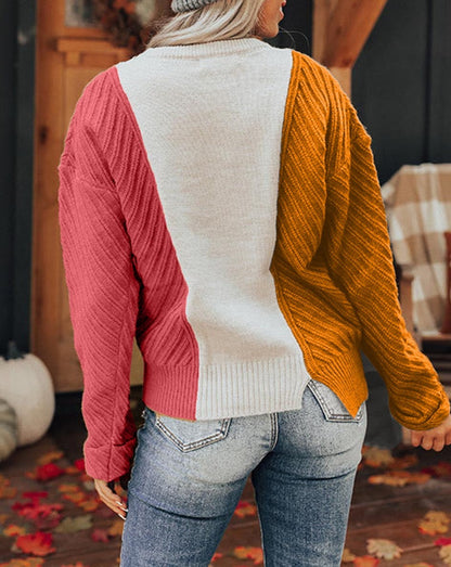 Colorblock Textured Drop Shoulder Sweater