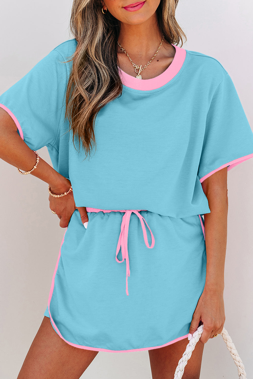 Colorblock Short Sleeve T-Shirt and Skort Set
