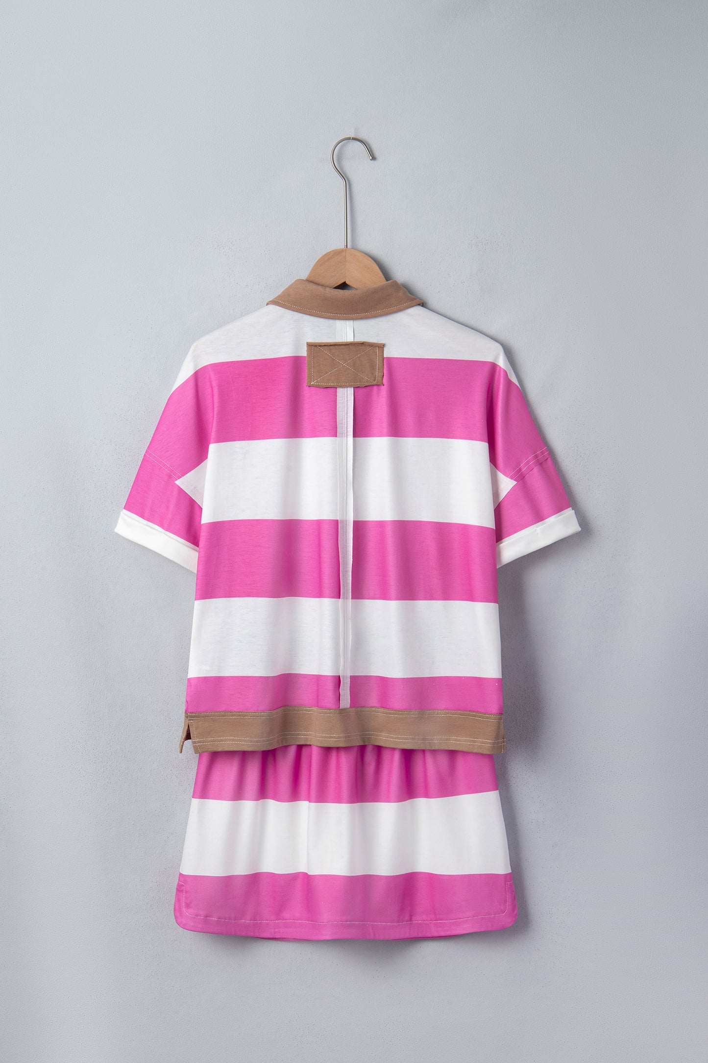 Stripe Raw Edge Polo Tee & Mini Skirt Set