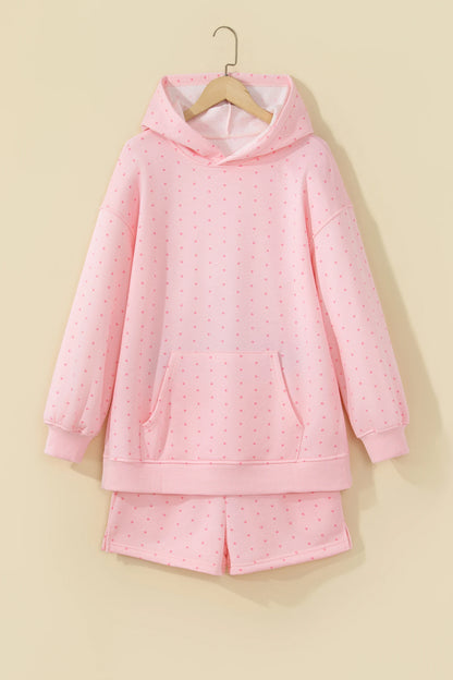 Polka Dot Kangaroo Pocket Hoodie & Shorts Set