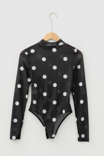 Polka Dot Mesh Long Sleeve Bodysuit