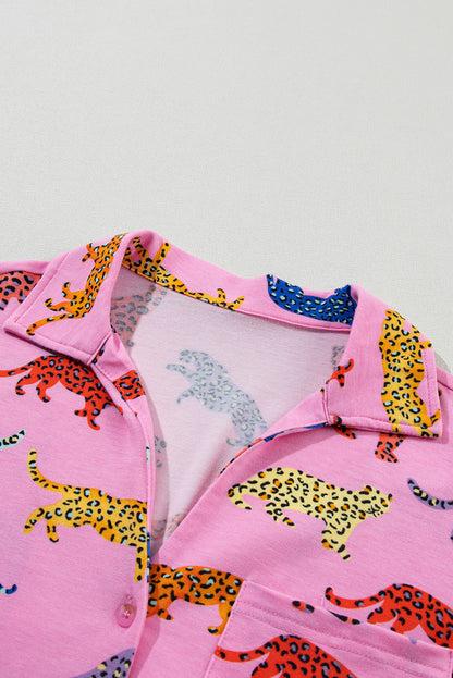 Cheetah Long Sleeve Shirt & Pants Pajama Set