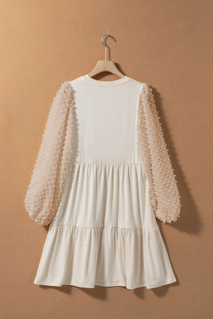 Embellished Puff Sleeve Tiered Dress