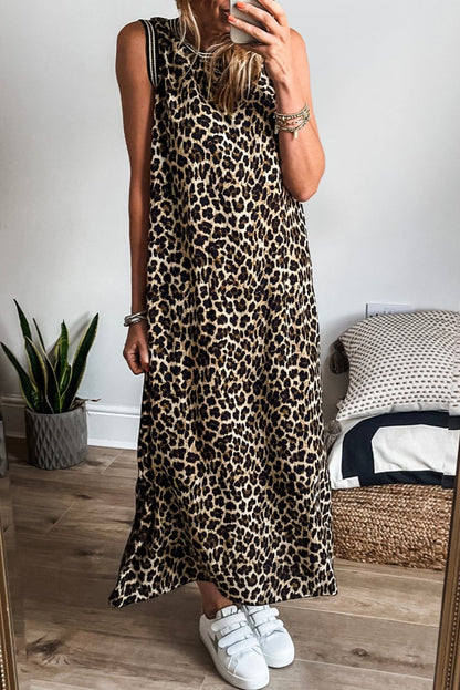 Leopard Stripe Sleeveless Maxi Dress