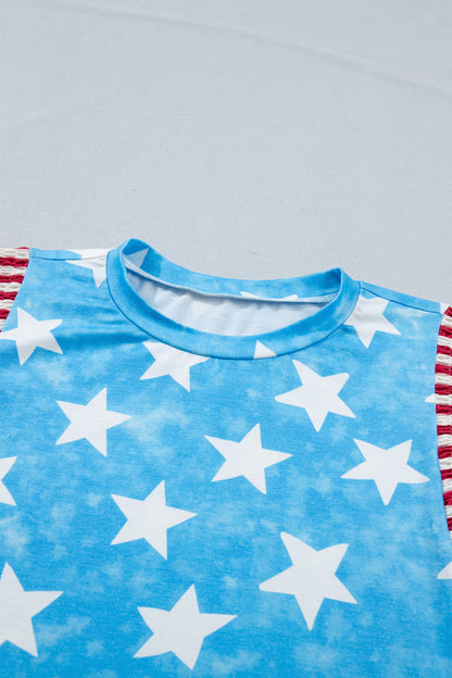 Stars & Stripes Mineral Wash Ruffle Sleeve Top