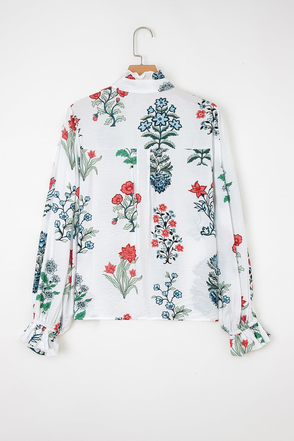 Floral Frilled V-Neck Long Sleeve Buttoned Shirt