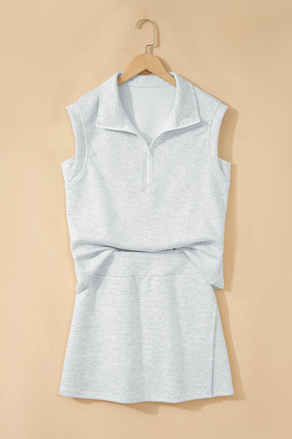 Solid Sleeveless Zipped Tank & Skort Set