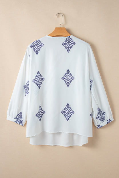 Boho Geometric 3/4 Sleeve Blouse Plus Size